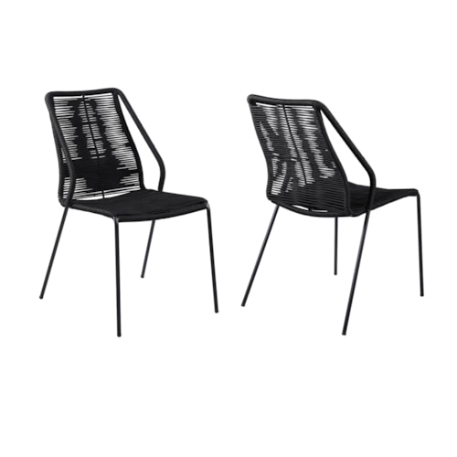 Set of 2 Indoor Outdoor Stackable Steel Dining Chairs with Black Rope