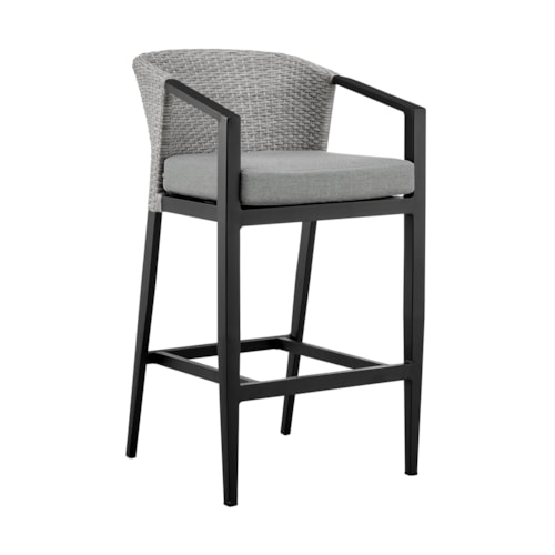 Contemporary Outdoor Barstool with Gray Cushions