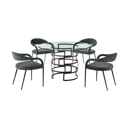 Contemporary 5-pc. Dining Set with Round Glass-Top Dining Table and Upholstered Chairs