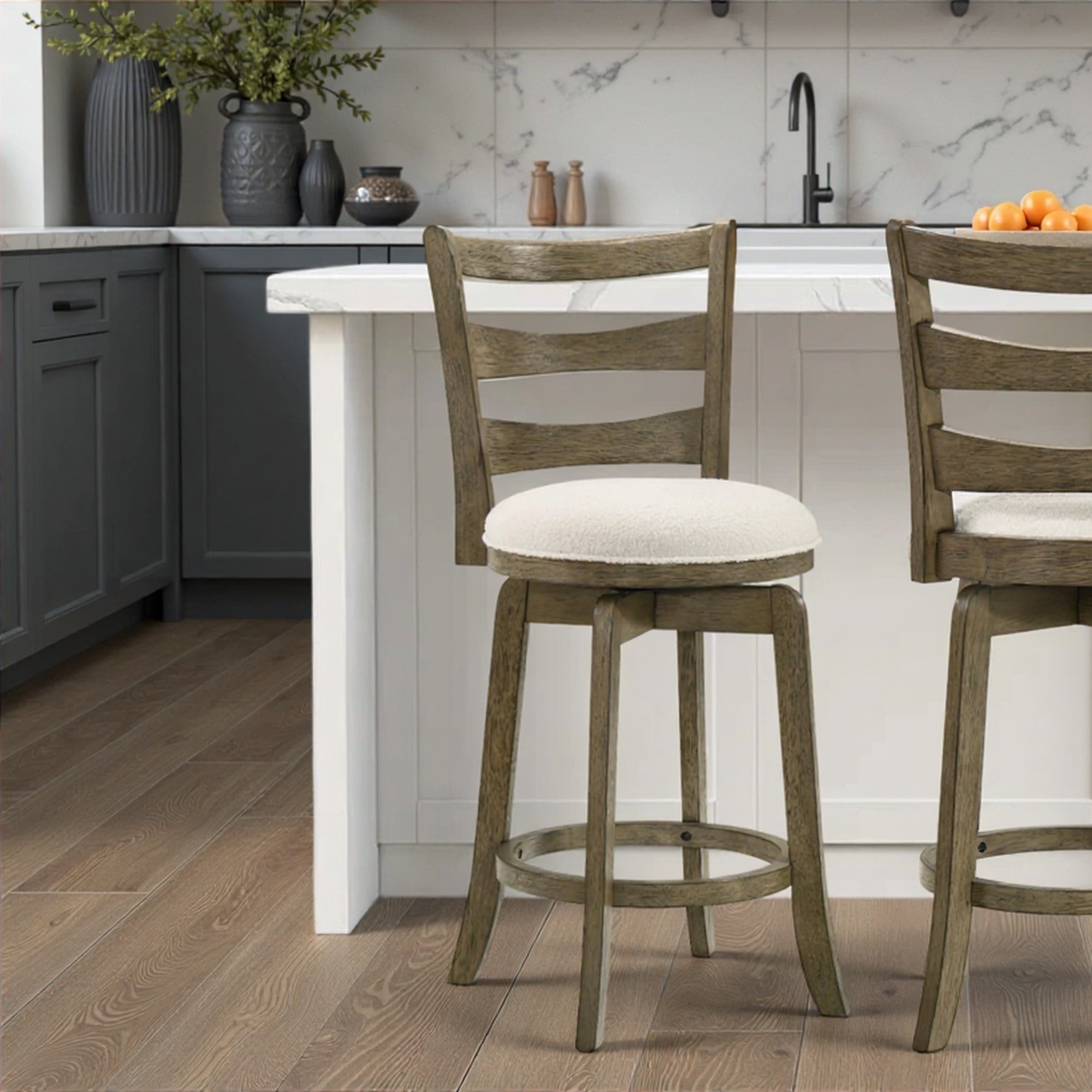 Armen Living Melindra Ladder-Back Upholstered Swivel Counter Stool