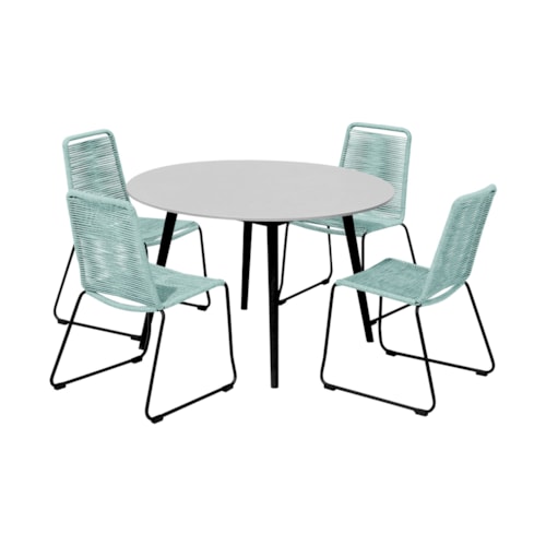 Contemporary 5-Piece Outdoor Dining Set with Rope Detailed Seats