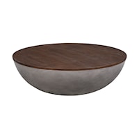 Contemporary Round Coffee Table in Concrete and Brown Brushed Oak