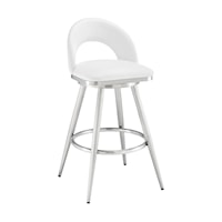 Contemporary Swivel Bar Stool in Brushed Stainless Steel with White Faux Leather