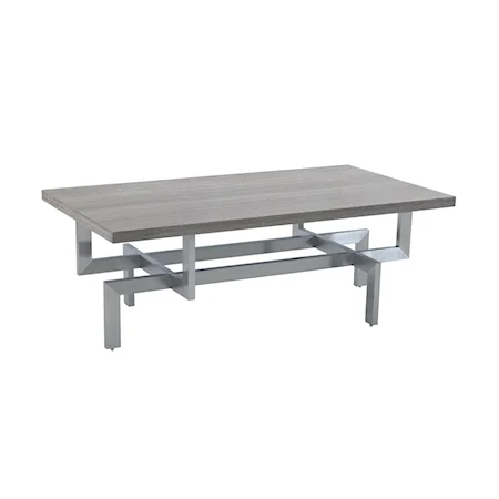 Contemporary Gray Wood Coffee Table with Brushed Stainless Steel Base