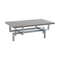 Contemporary Gray Wood Coffee Table with Brushed Stainless Steel Base
