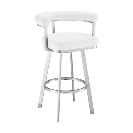 Casual White Swivel Counter Stool with Stainless Steel Frame