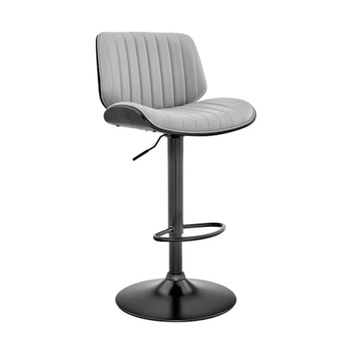 Brock Adjustable Gray Faux Leather and Walnut Wood Bar Stool with Black Base