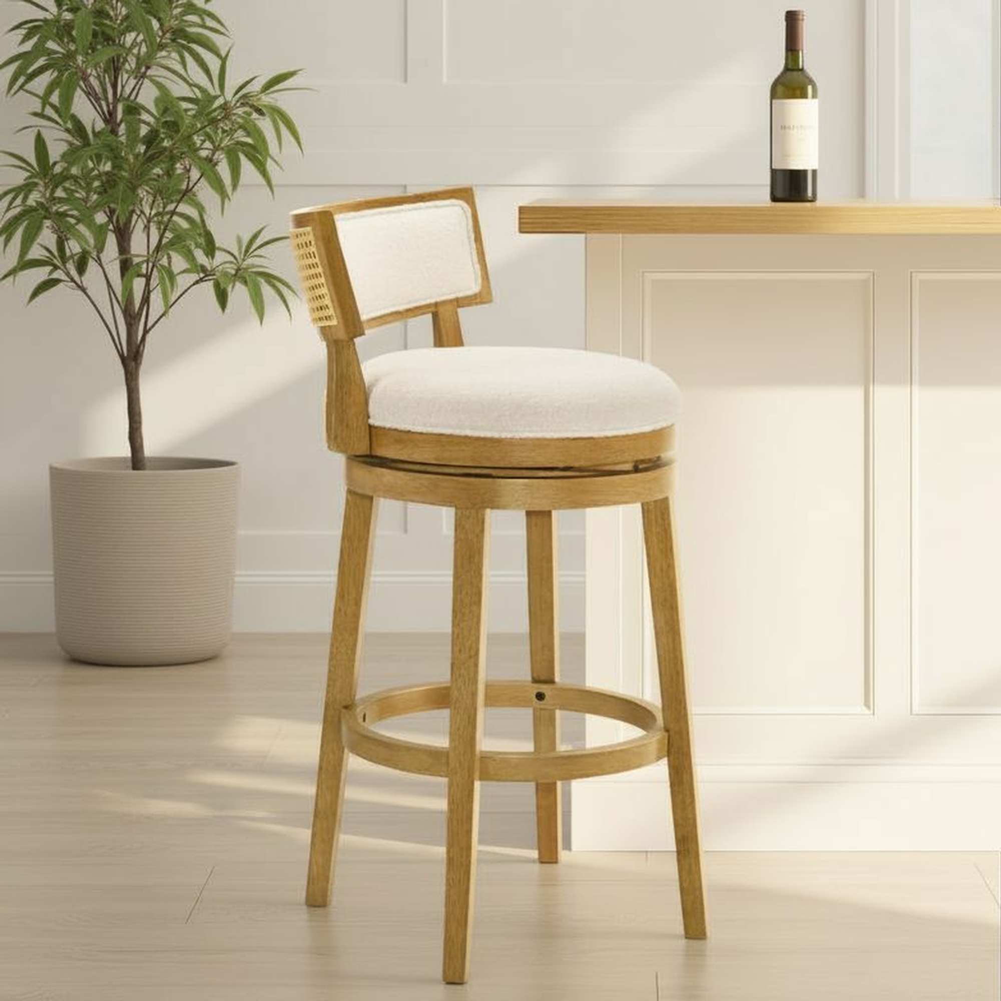 Armen Living Noely Upholstered Round Swivel Barstool