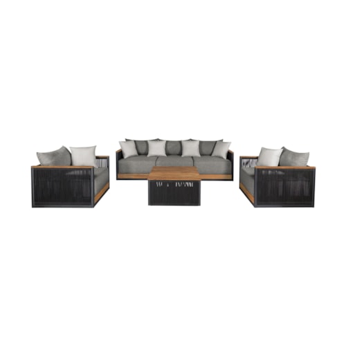 Contemporary 4-Piece Outdoor Conversation Set with Teak Details