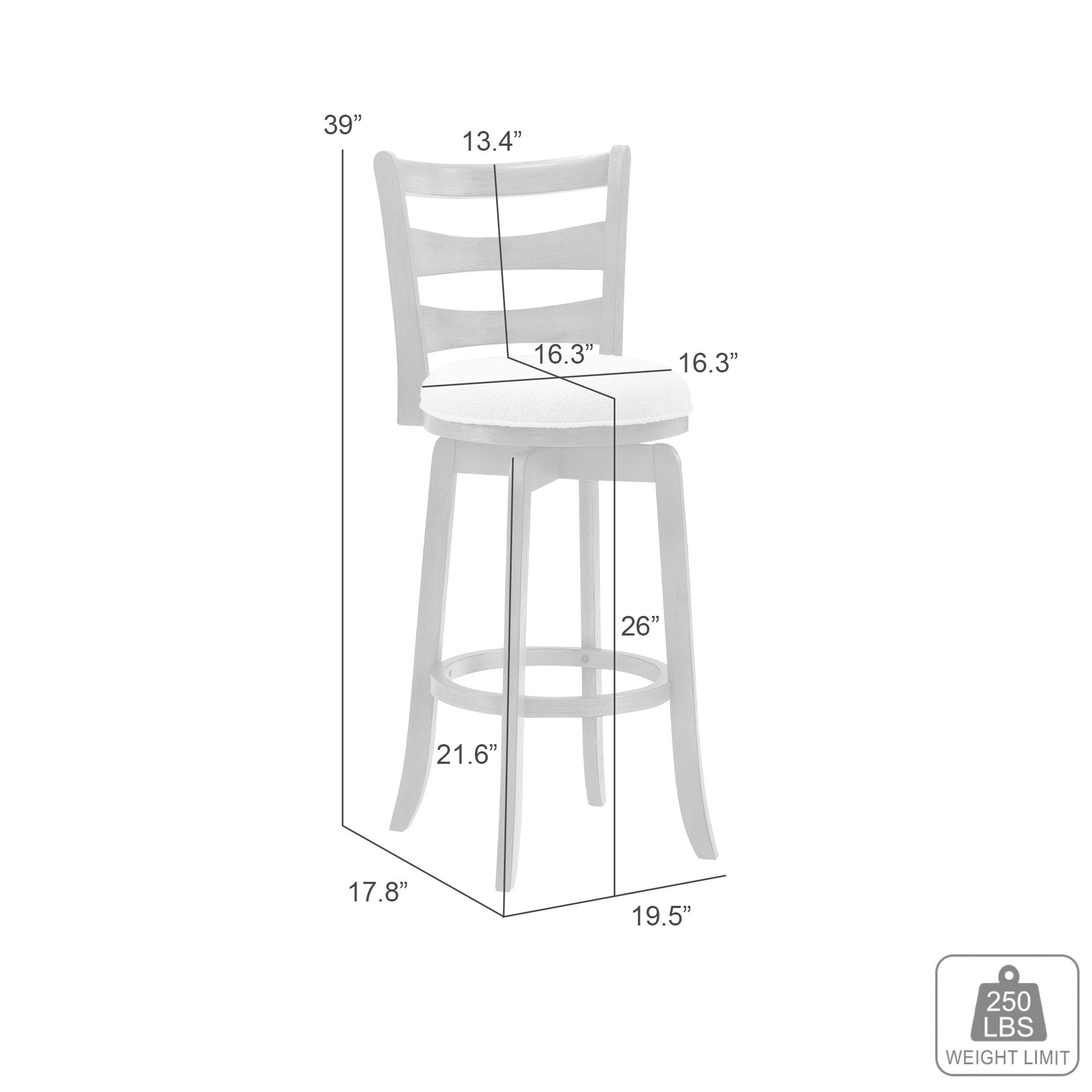 Armen Living Melindra Ladder-Back Upholstered Swivel Counter Stool
