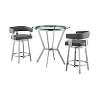 Naomi and Lorin 3-Piece Counter Height Dining Set in Brushed Stainless Steel and Grey Faux Leather