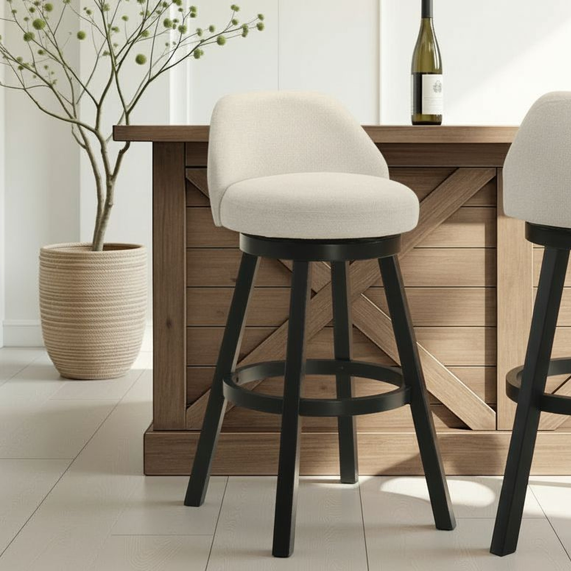Armen Living Erika Low Curved-Back Swivel Barstool