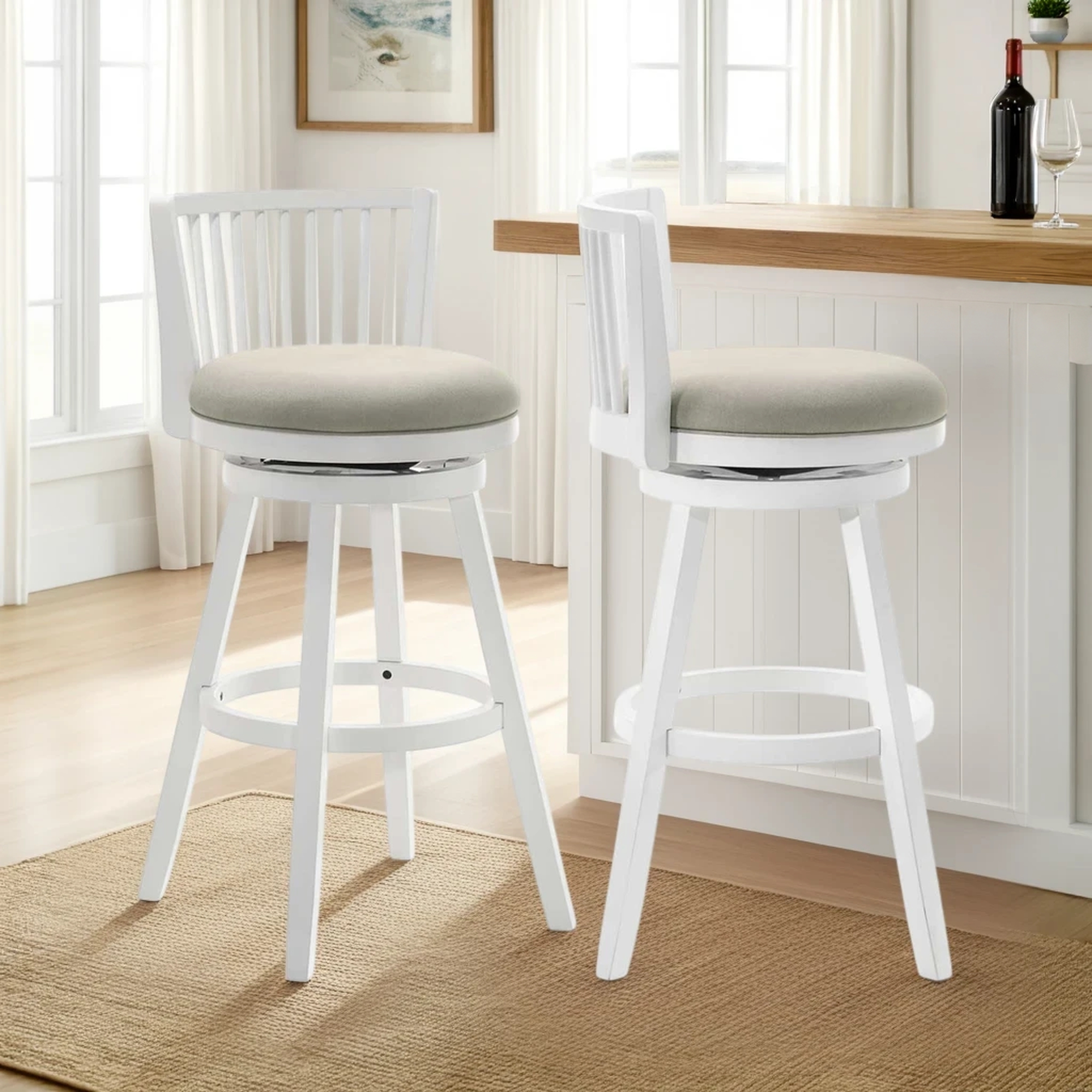 Armen Living Harper Uph. Spindle-Back Swivel Barstool