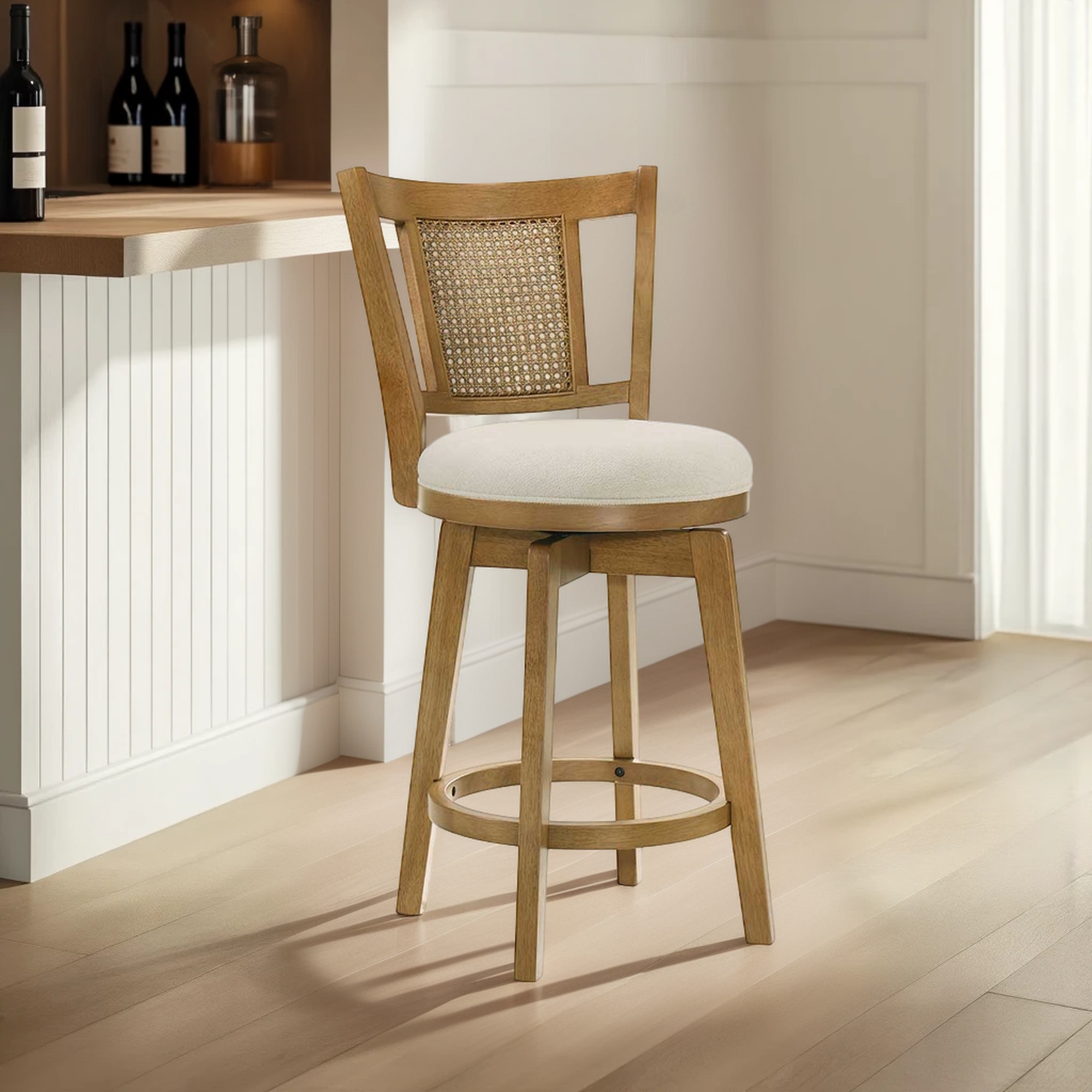 Armen Living Isla Splat-Back Upholstered Swivel Barstool