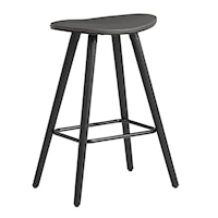 Contemporary 26" Counter Height Backless Bar Stool in Gray Faux Leather and Black Wood