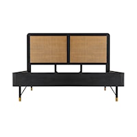 Contemporary King Platform Bed with Woven Cane Headboard