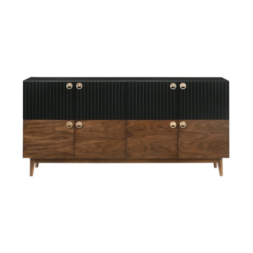 Mid Century Modern Black Veneer and Walnut Wood Buffet