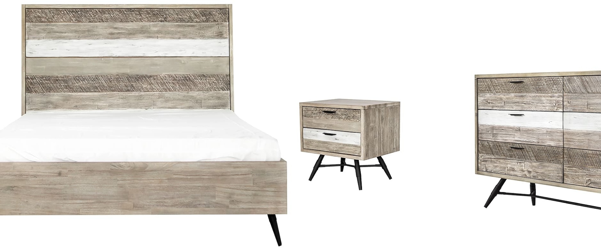 4 Piece Queen Bedroom Set in Two-Tone Acacia Wood