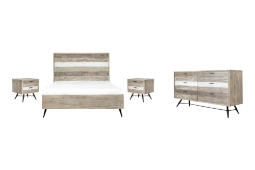 4 Piece Queen Bedroom Set in Two-Tone Acacia Wood