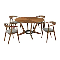 Mid-Century Modern 5-Piece Round Wood Dining Table Set