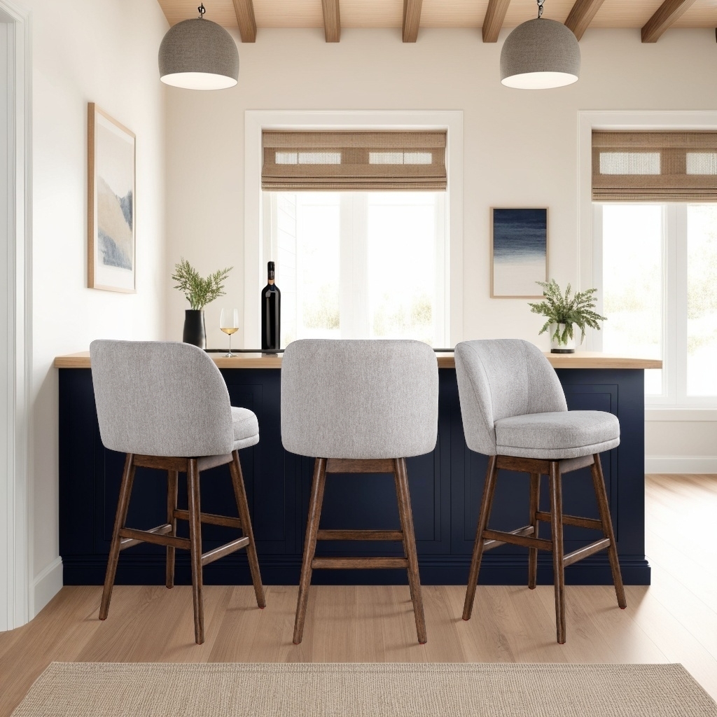 Armen Living Sadie Upholstered Solid Wood Swivel Barstool