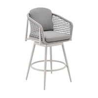 Contemporary Outdoor Swivel Counter Stool with Woven Arms