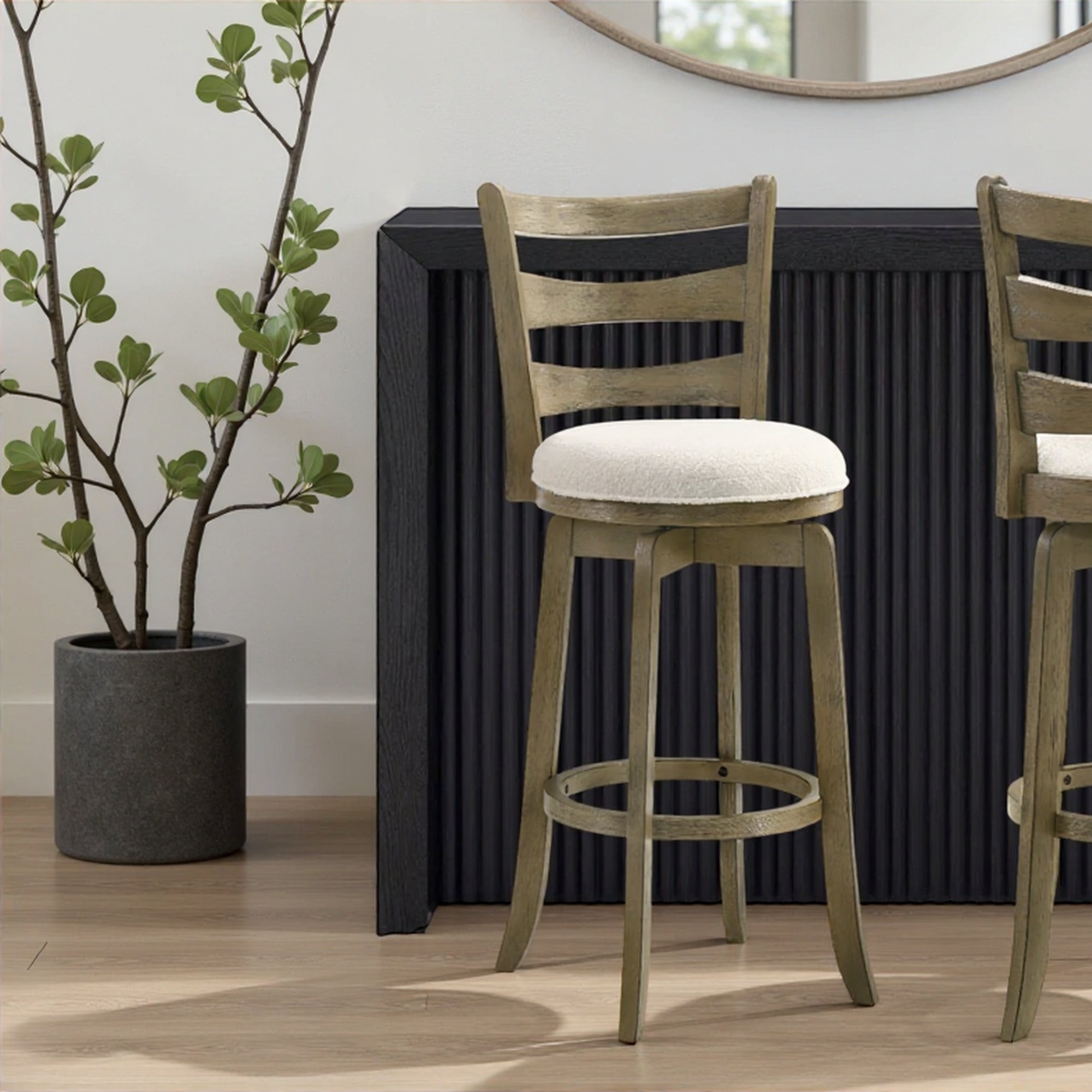 Armen Living Melindra Ladder-Back Upholstered Swivel Barstool