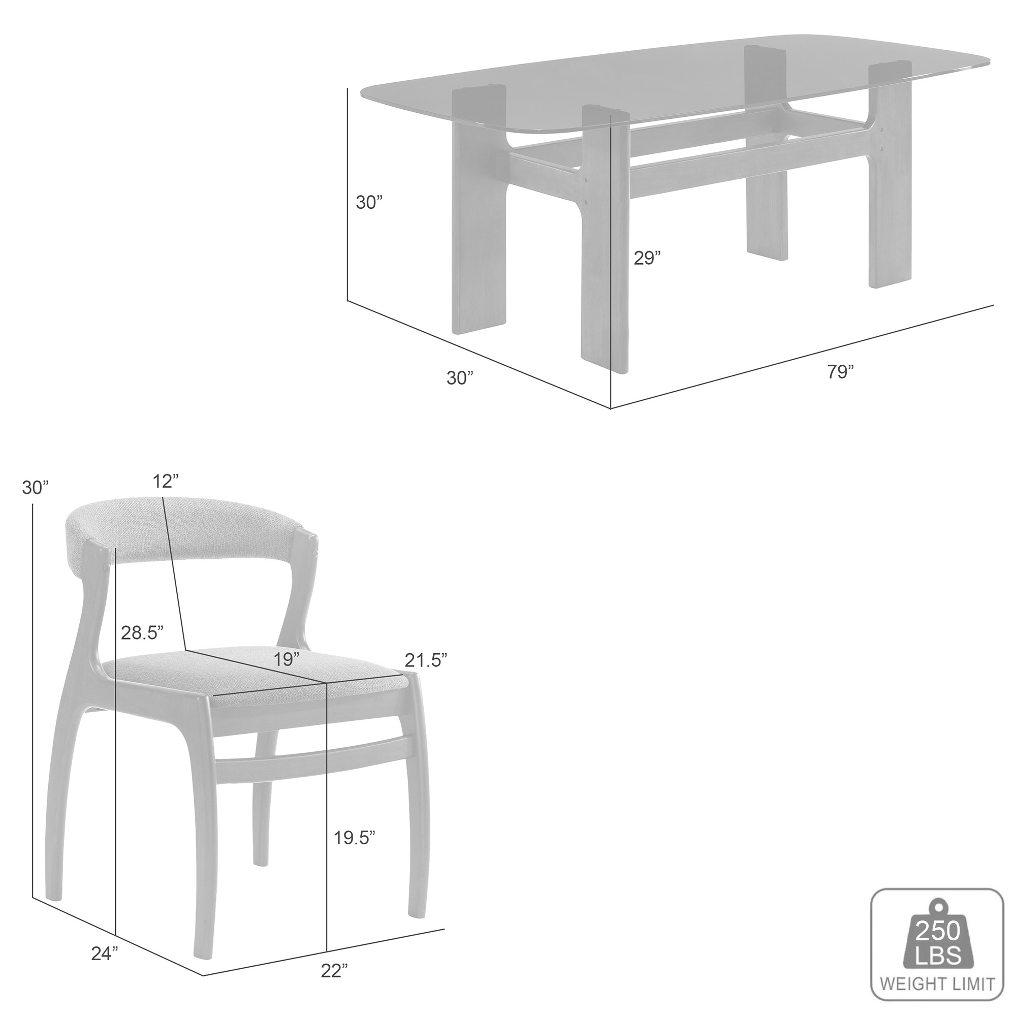 Armen Living Ileena 7-pc. Dining Set w/Glass-Top Table