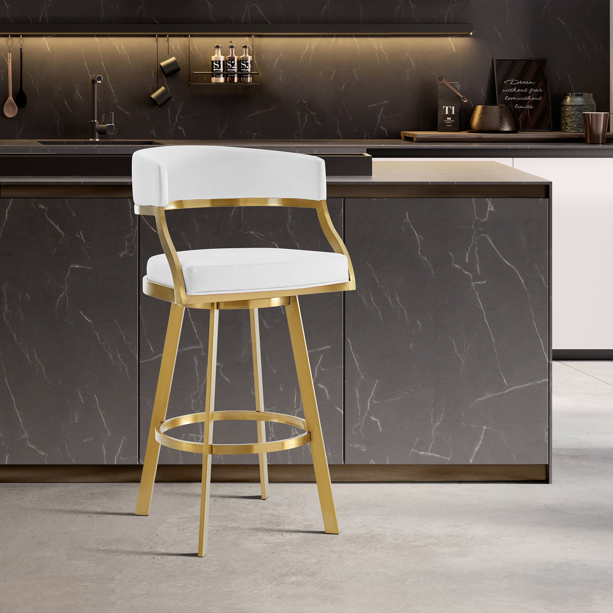 Armen Living Saturn Gold Stainless Steel Swivel Stool