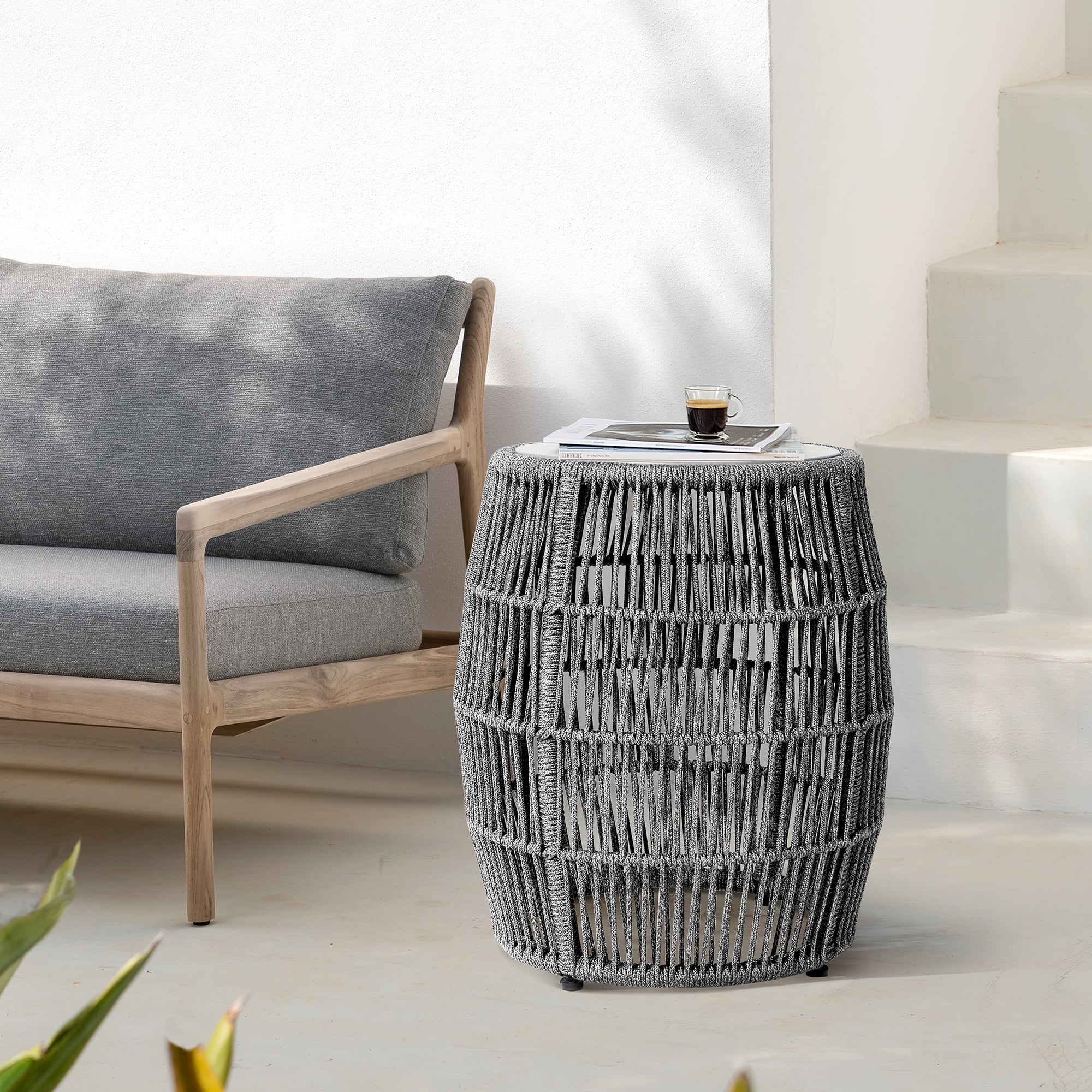 Armen Living Opus Outdoor Stool End Table