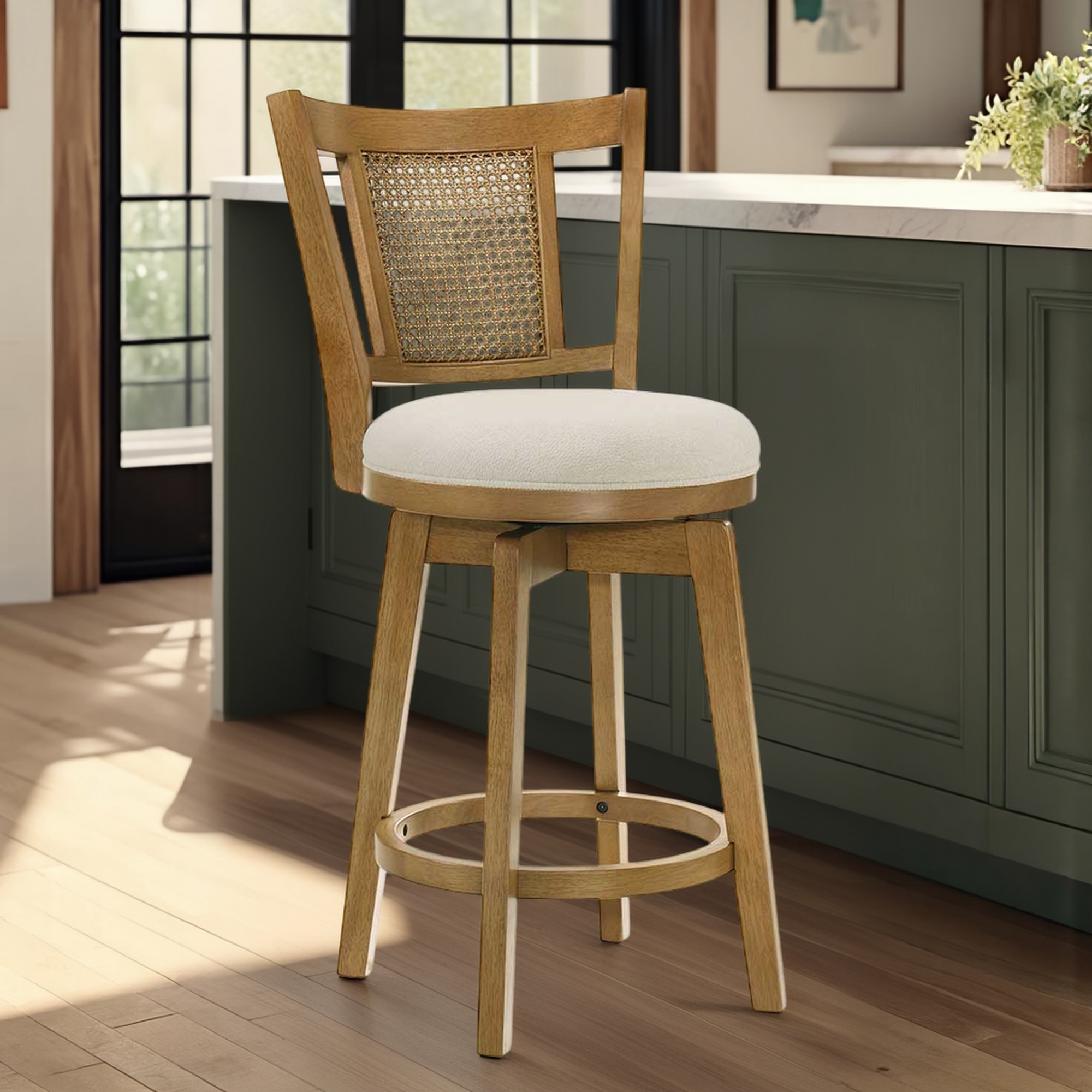 Armen Living Isla Splat-Back Upholstered Swivel Counter Stool