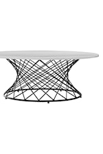 Armen Living Loxley Contemporary Round Marble Top Coffee Table with Metal Base