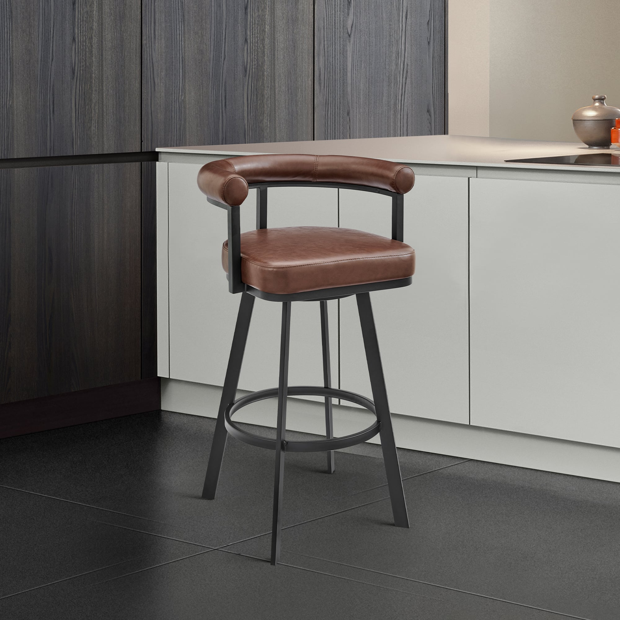 Armen Living Magnolia Modern Open Barrel-Back Swivel Counter Stool
