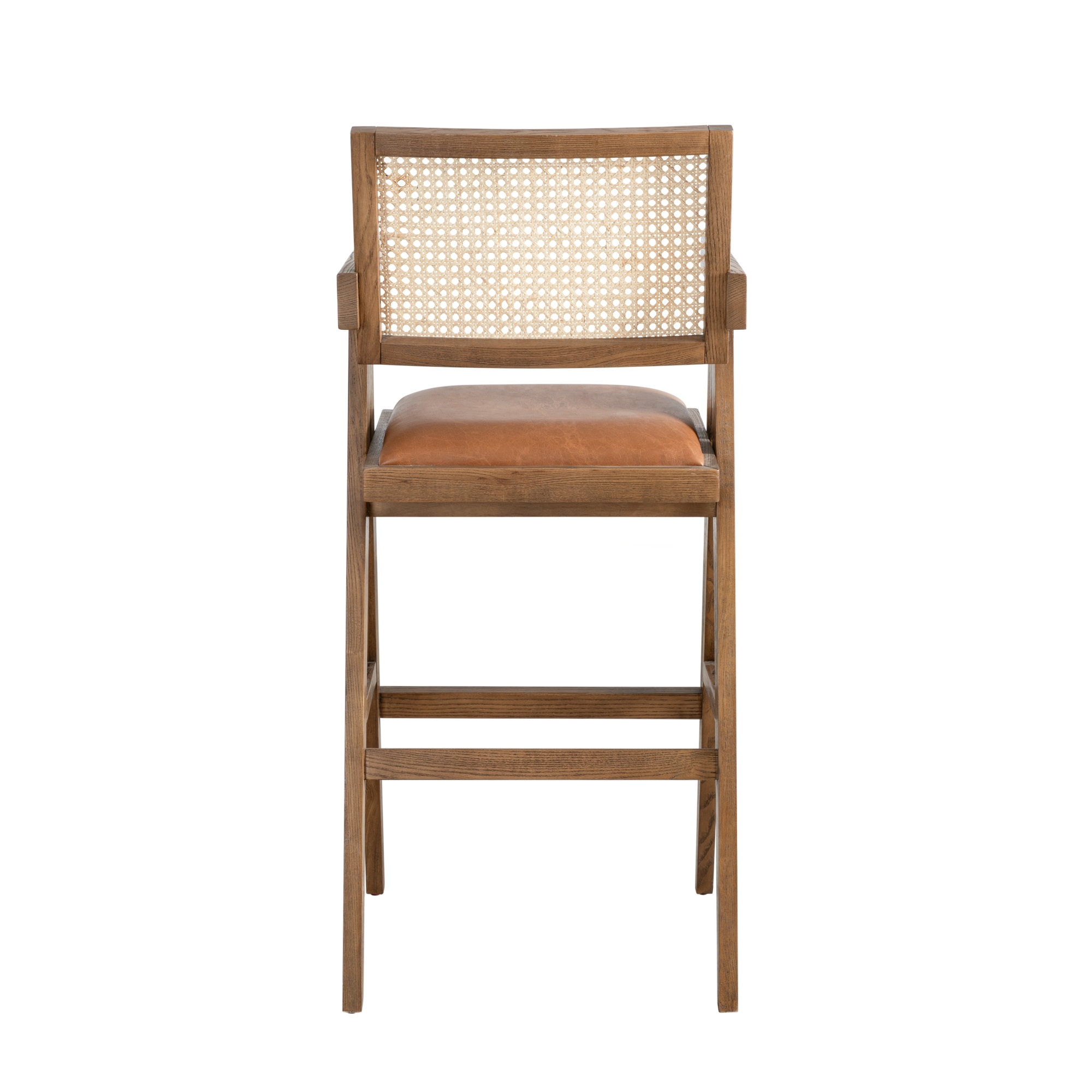 Woven-Back Barstool w/Upholstered Seat
