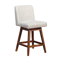 Mid-Century Modern Swivel Counter Stool in Brown Oak Wood Finish with Beige Fabric