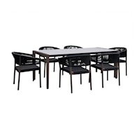 Contemporary Indoor-Outdoor 7-Piece Dining Set in Dark Eucalyptus Wood with Superstone and Black Rope