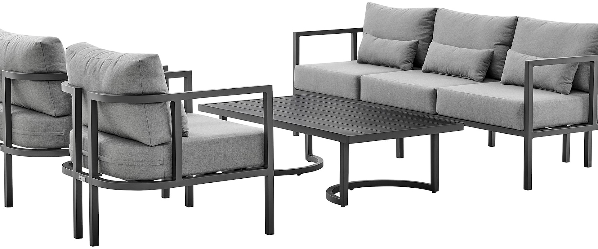 Valentina 4 Piece Dark Gray Aluminum Outdoor Seating Set with Dark Gray Cushions