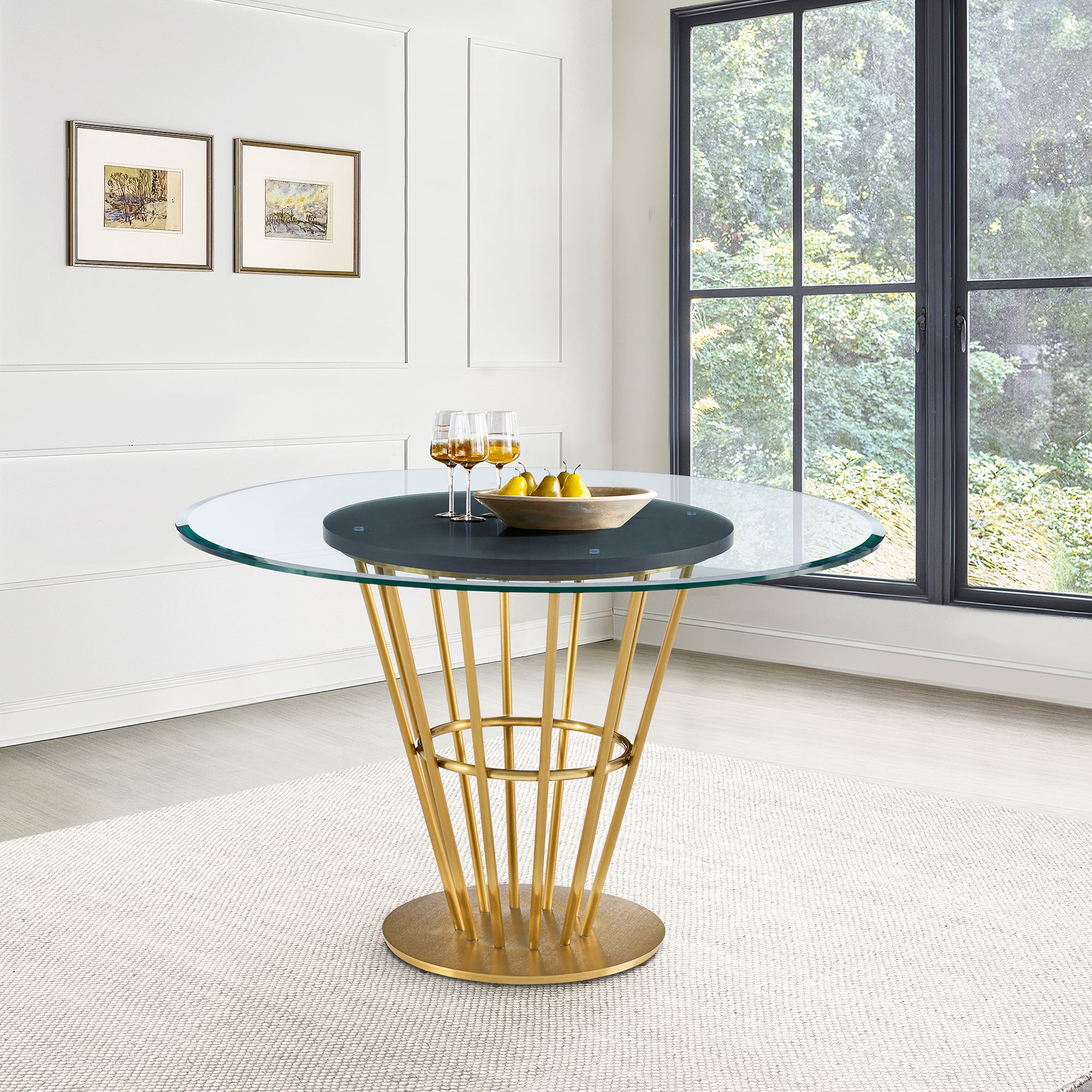 Armen Living Veronica 48" Round Glass-Top Dining Table