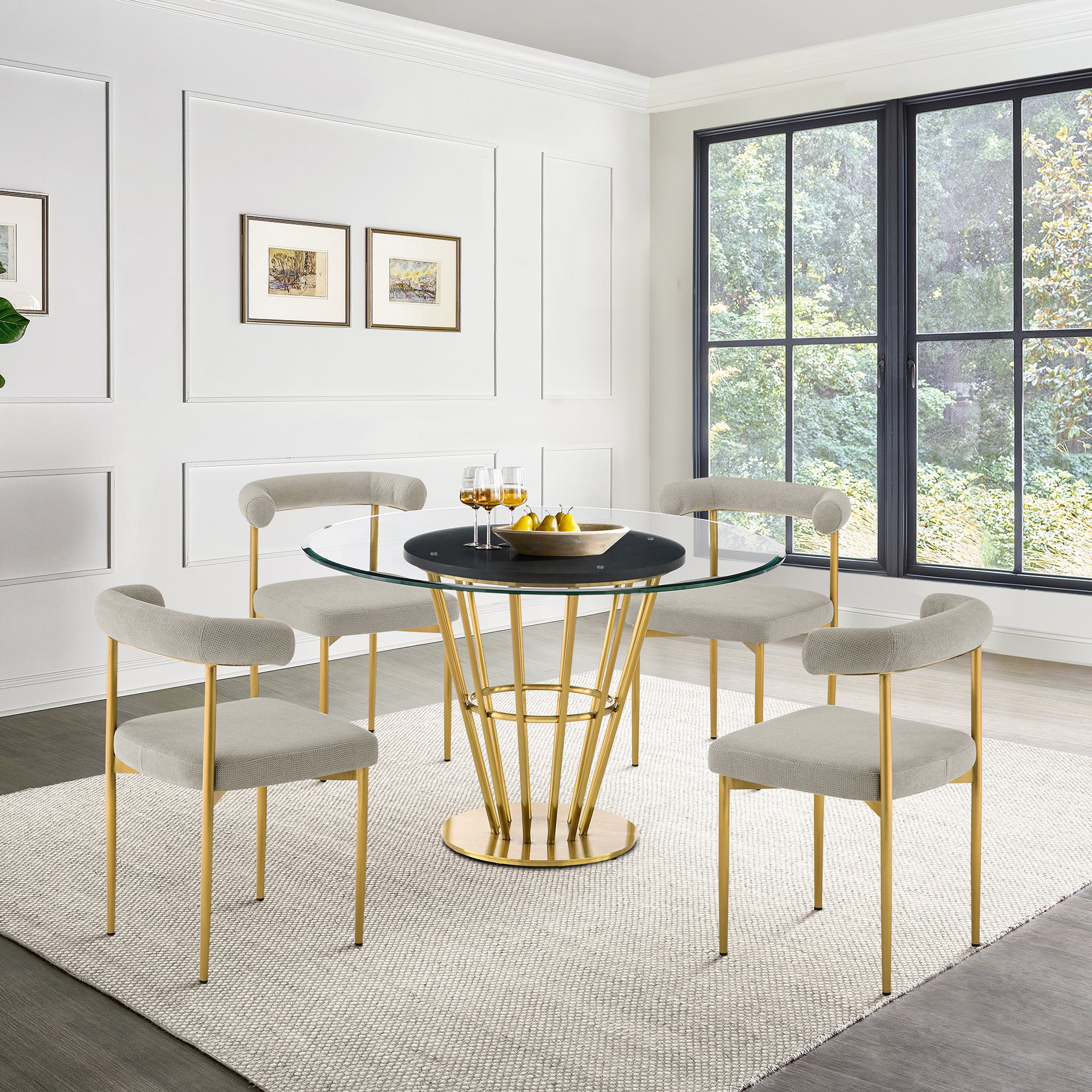 Armen Living Veronica 48" Round Glass-Top Dining Table