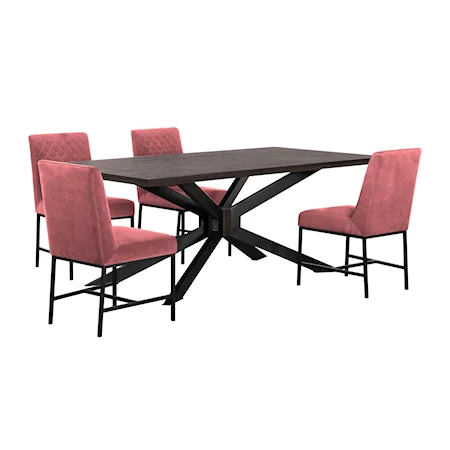Pirate and Pink Velvet Napoli 5 Piece Modern Dining Set