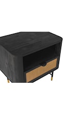 Armen Living Saratoga Contemporary 1-Drawer Nightstand with Woven Cane