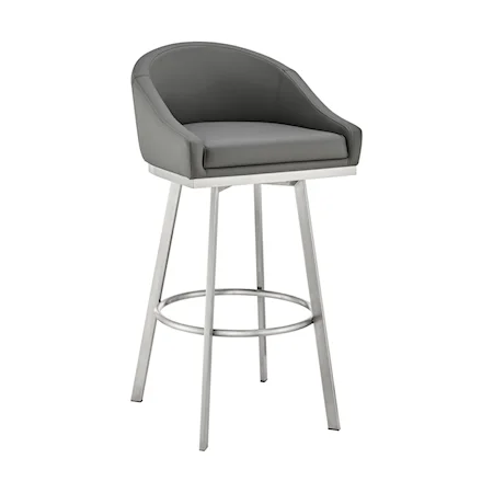 Mid-Century Modern Swivel Barstool with Brushed Stainless Steel