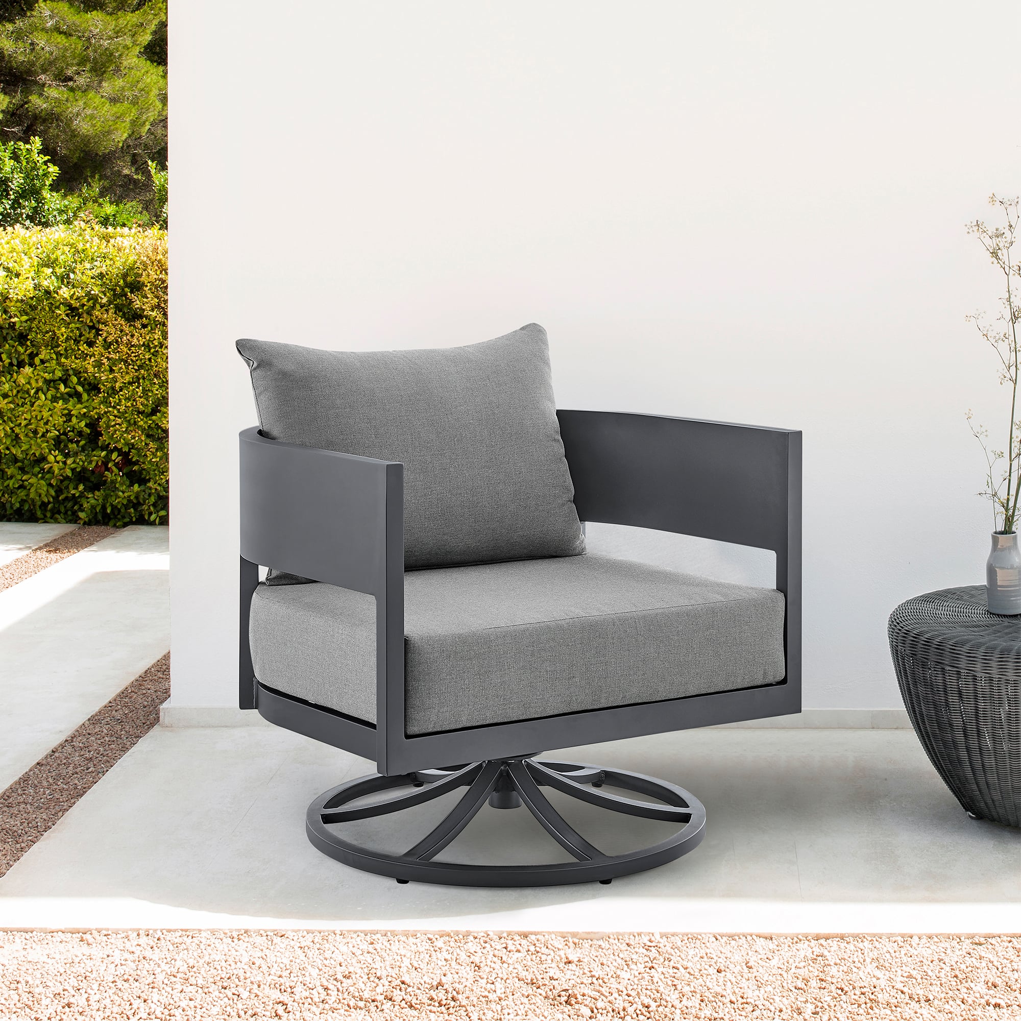 Armen Living Menorca Outdoor Swivel Rocking Chair