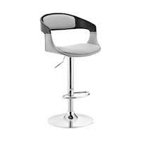 Adjustable Gray Faux Leather and Black Wood Bar Stool with Chrome Base