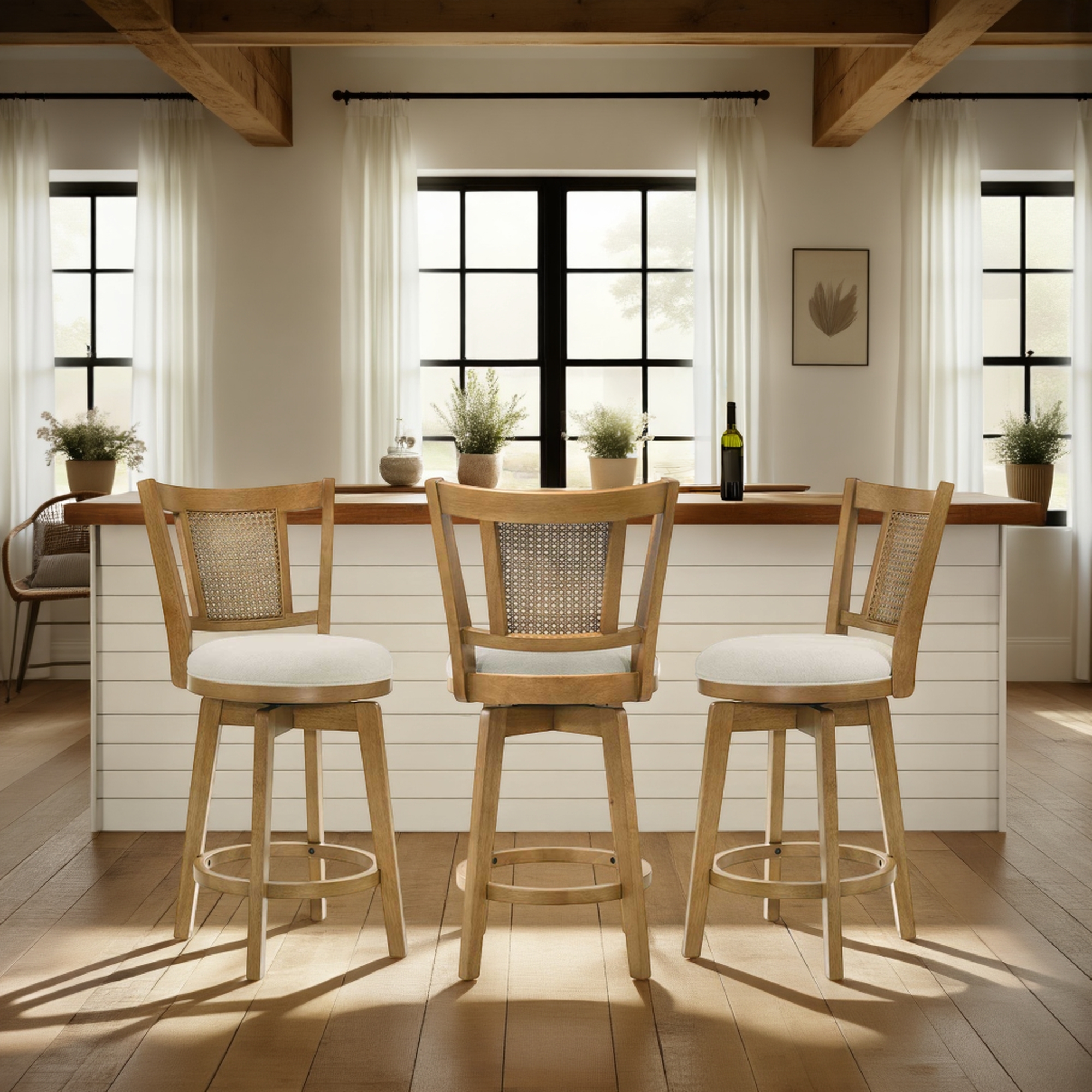 Armen Living Isla Splat-Back Upholstered Swivel Barstool