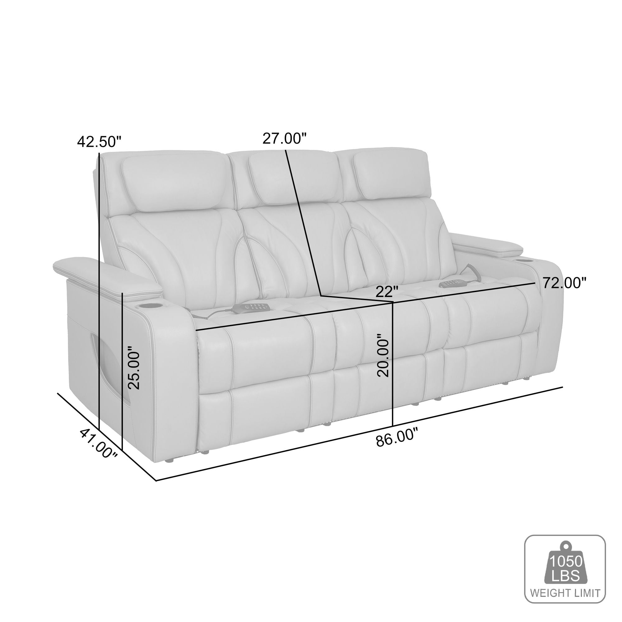 Armen Living Felicity Zero Gravity Power Reclining Sofa