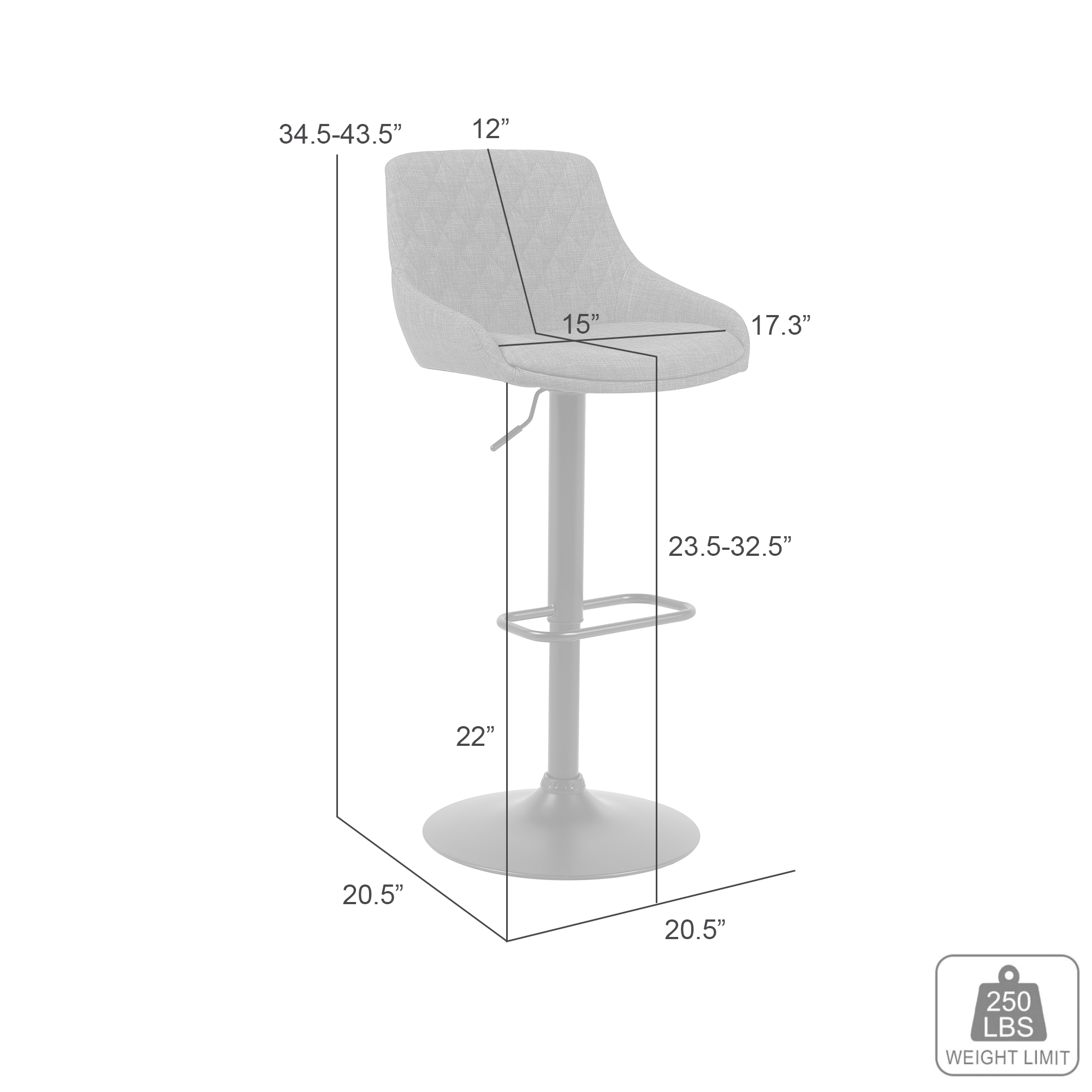 Armen Living Anibal Upholstered Adjustable Swivel Barstool