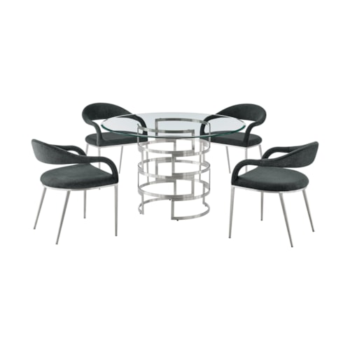 Contemporary 5-pc. Dining Set with Round Glass-Top Dining Table and Upholstered Chairs