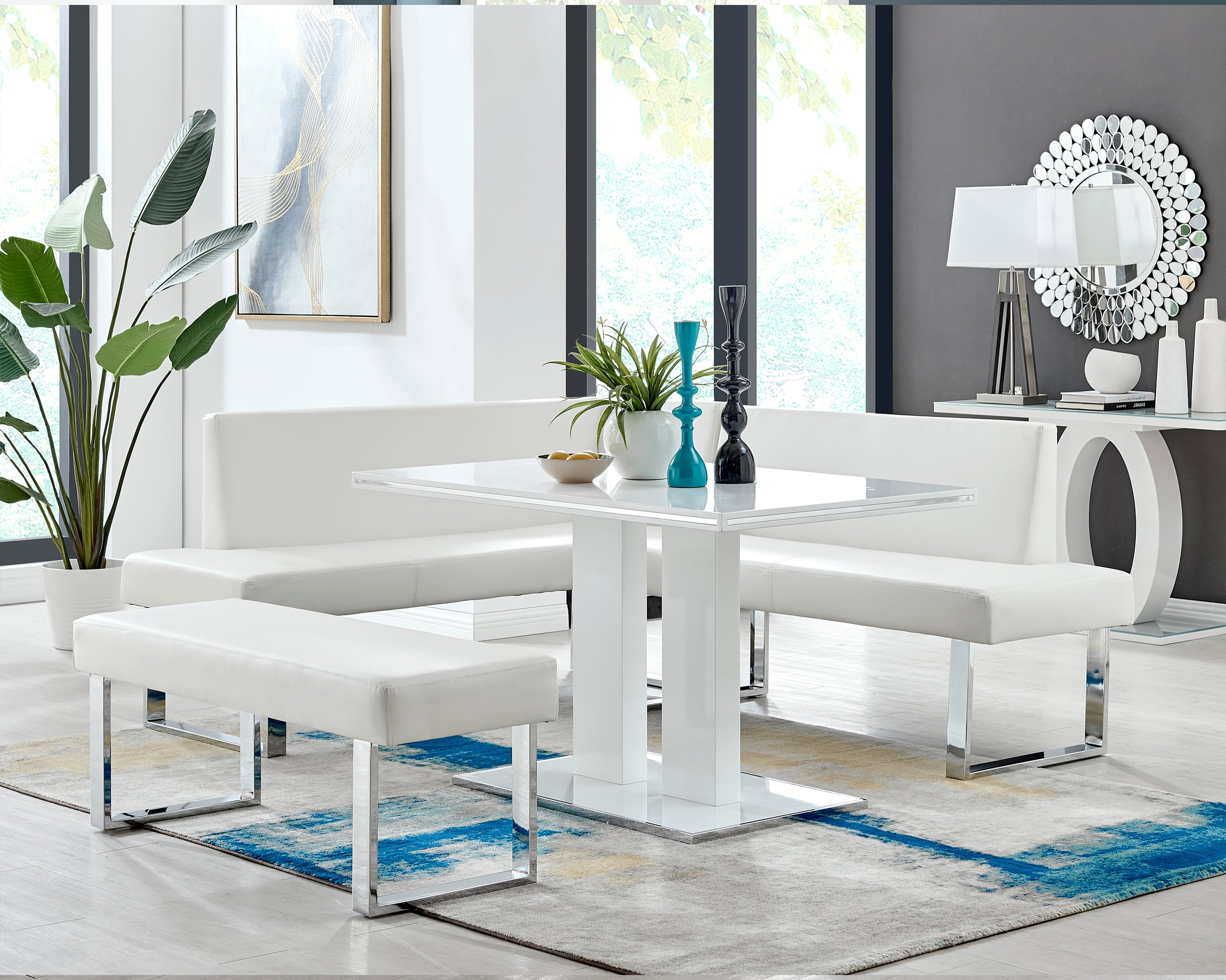 Armen Living Amanda 3-Piece Bench Dining Set