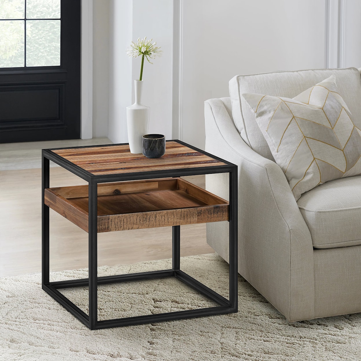 Armen Living Ludgate Square Acacia End Table